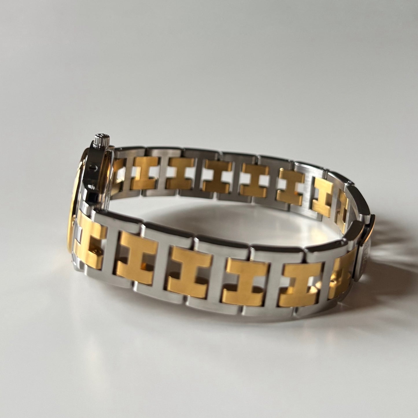 Hermes 1990s Clipper Round Dial Gold Plated Two Tone Watch