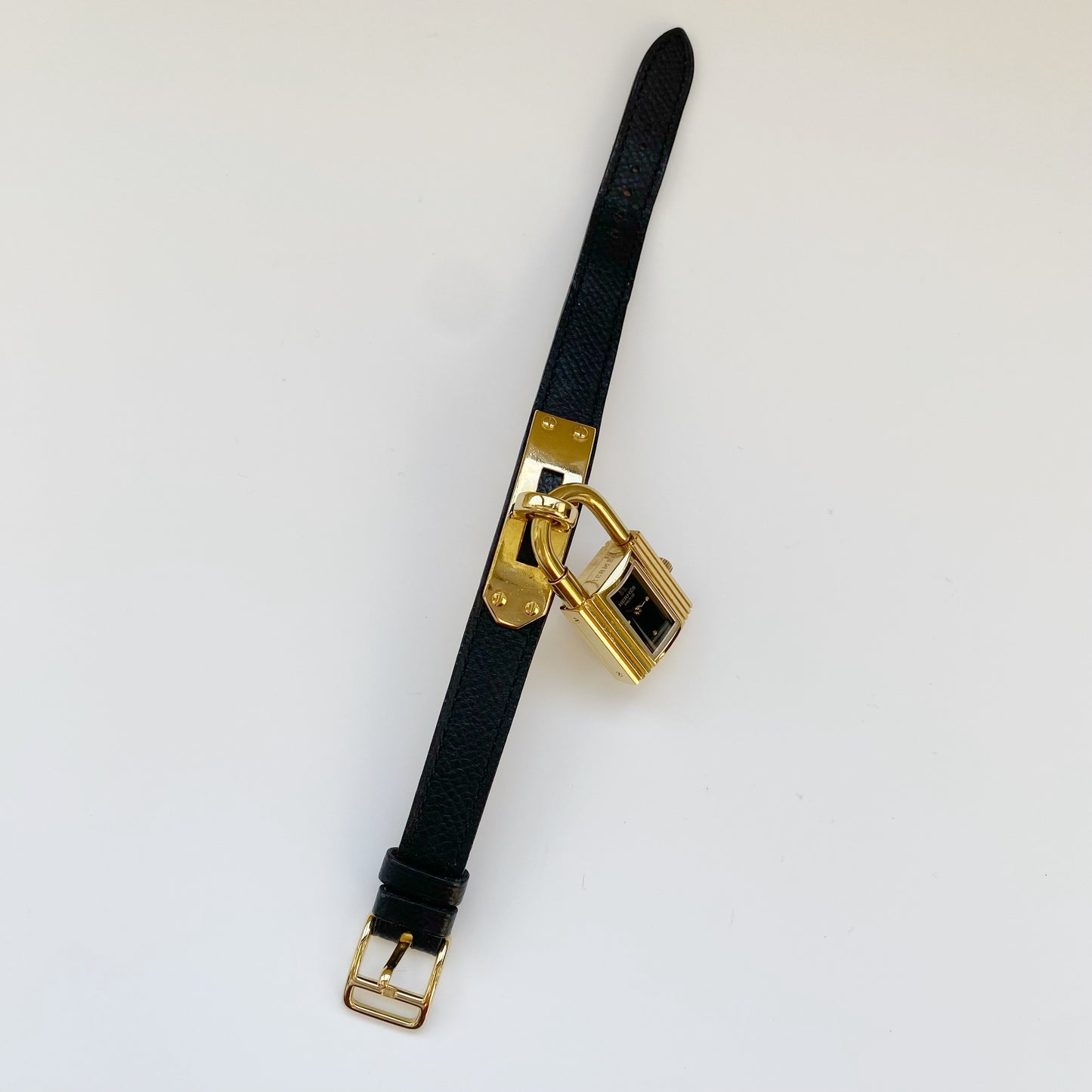 Hermes 1990s Kelly Black Dial Gold Plated Watch