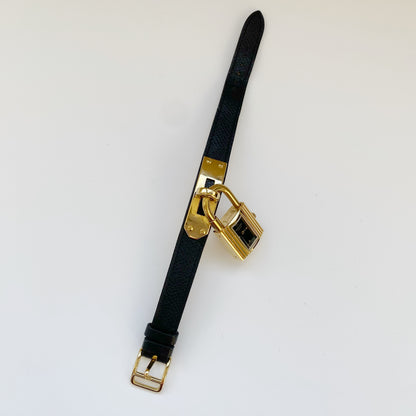 Hermes 1990s Kelly Black Dial Gold Plated Watch