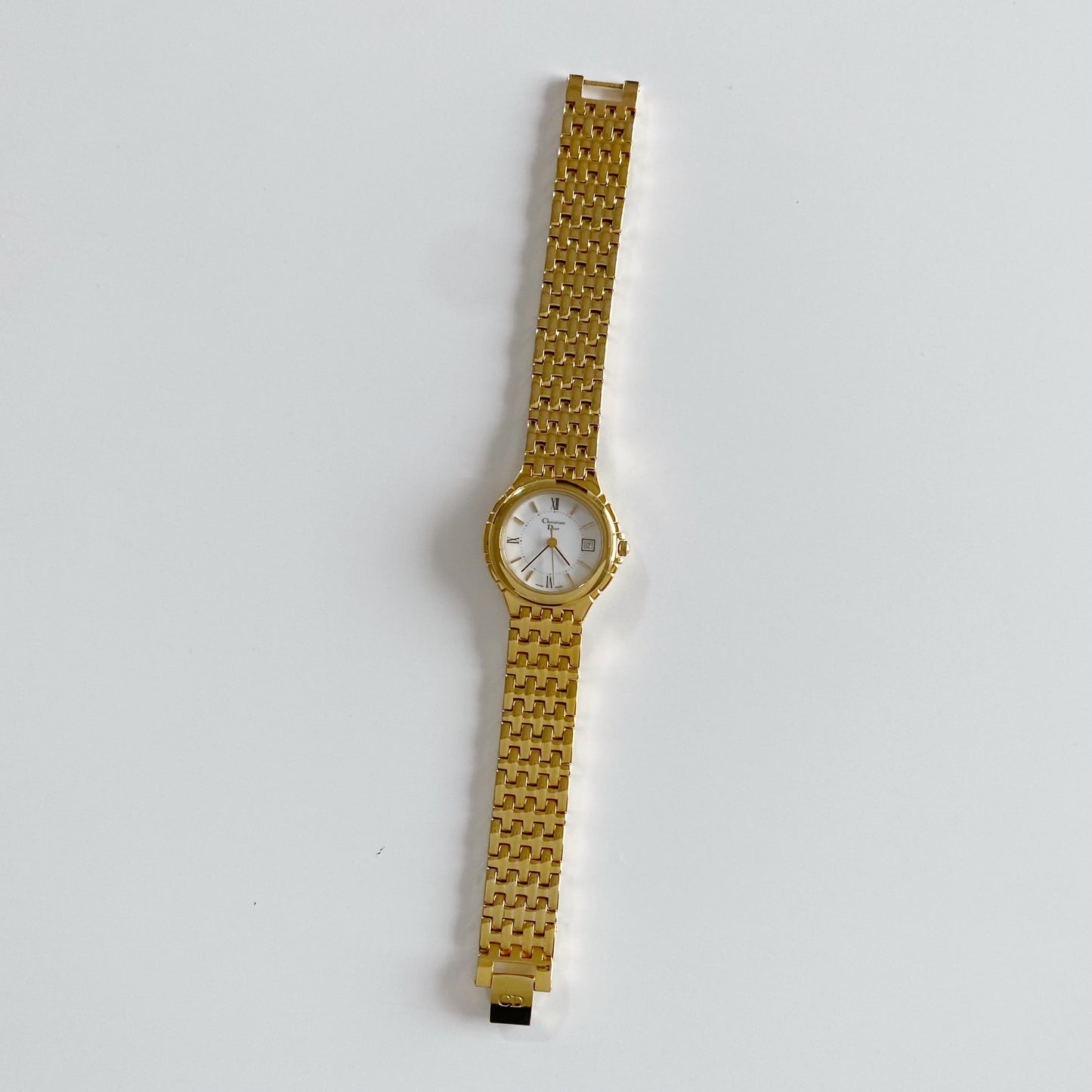 Dior 1990s Date Round Dial Gold Plated Watch