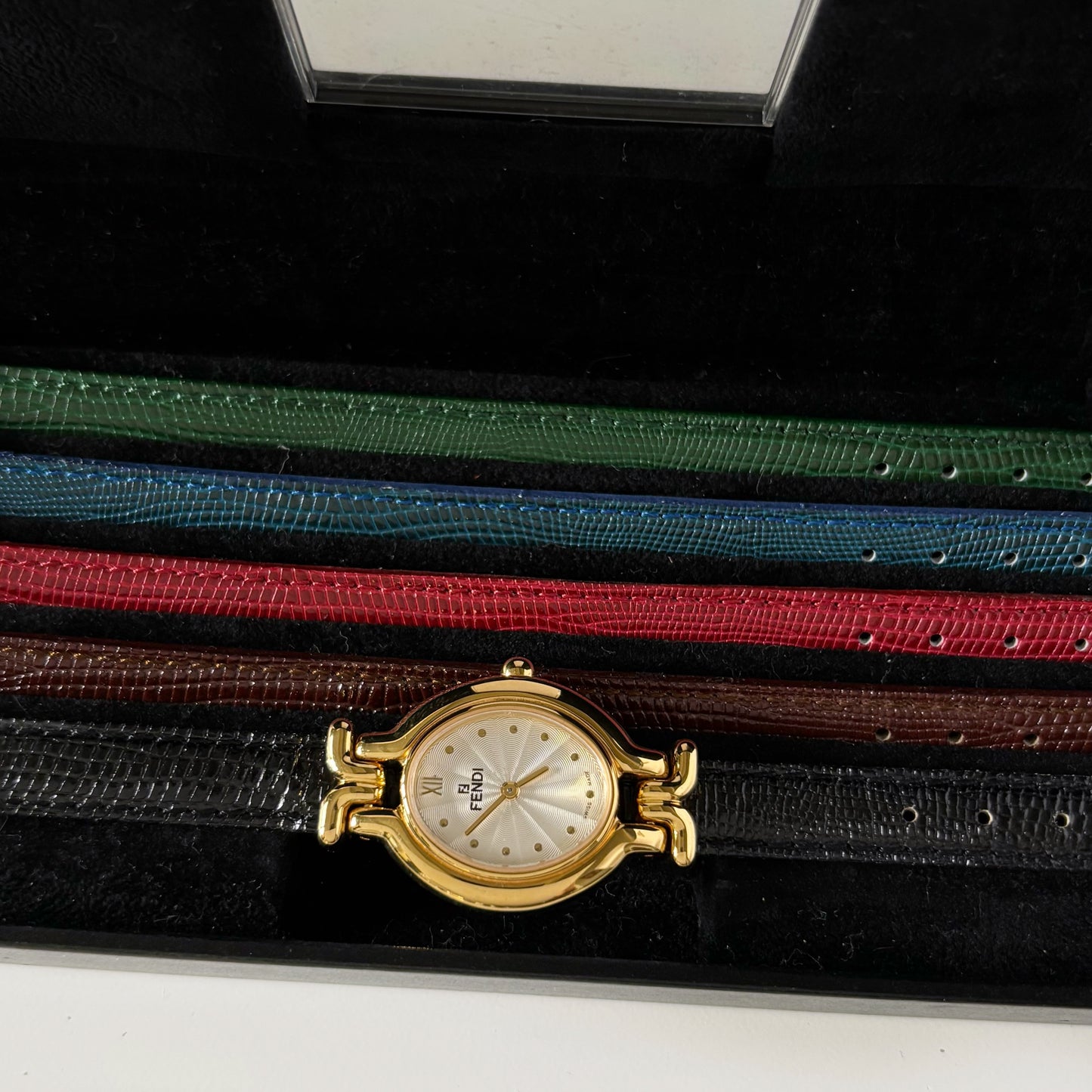 Fendi 1990s Interchangeable Strap Gold Plated Watch with 5 straps, case