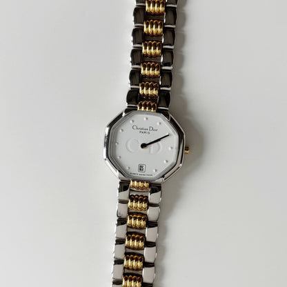 Dior 1990s Date Octagon Two Tone Watch