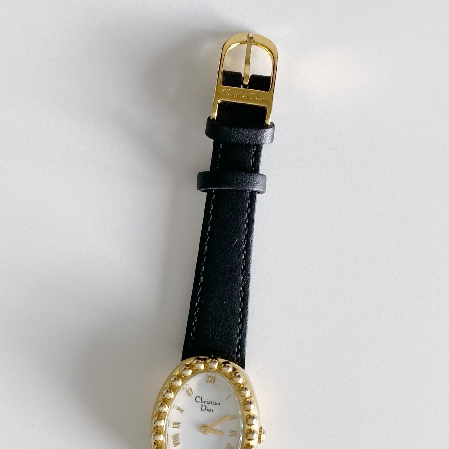 Dior 1990s Baignoire Gold Plated Leather Watch
