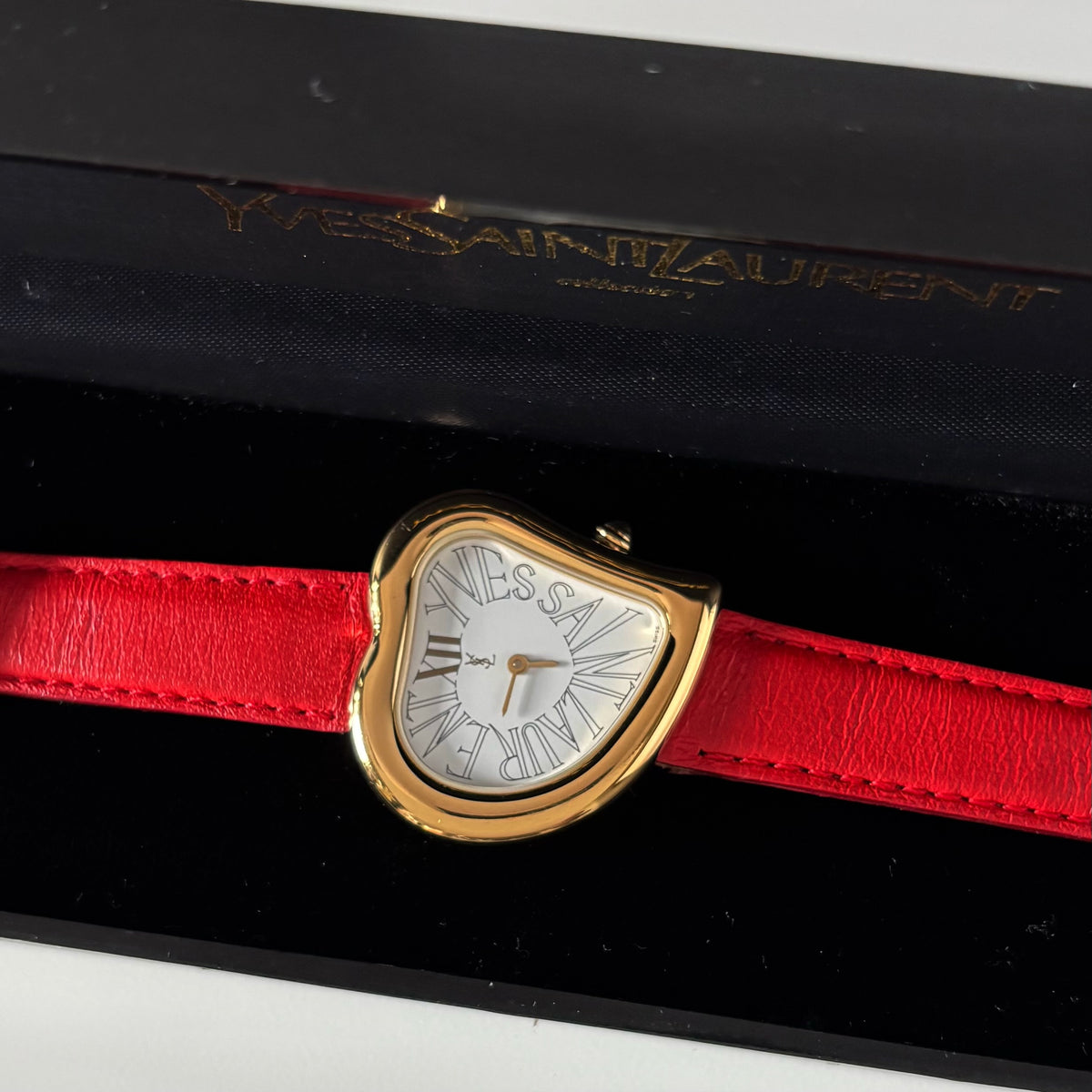 Yves Saint Laurent 1990s Heart Dial Gold Plated Red Watch