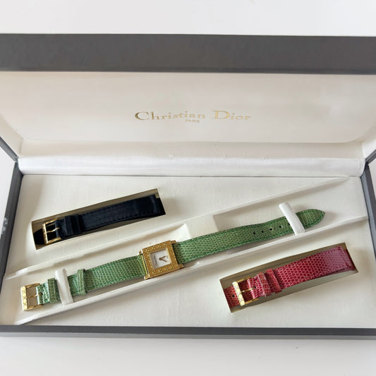 Dior Early 2000s La Parisienne Gold Plated Interchangeable Watch with 3 straps, case