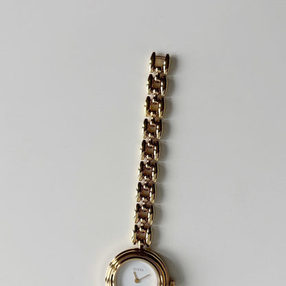 Gucci 1990s Interchangeable Bezel Gold Plated Rice Chain Watch with 6 bezels, case (165mm)