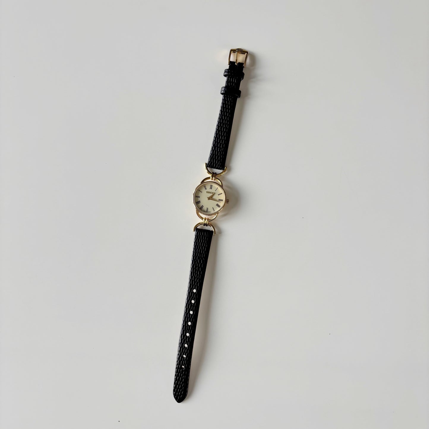 Gucci 1990s Round Dial Horsebit Gold Plated Watch