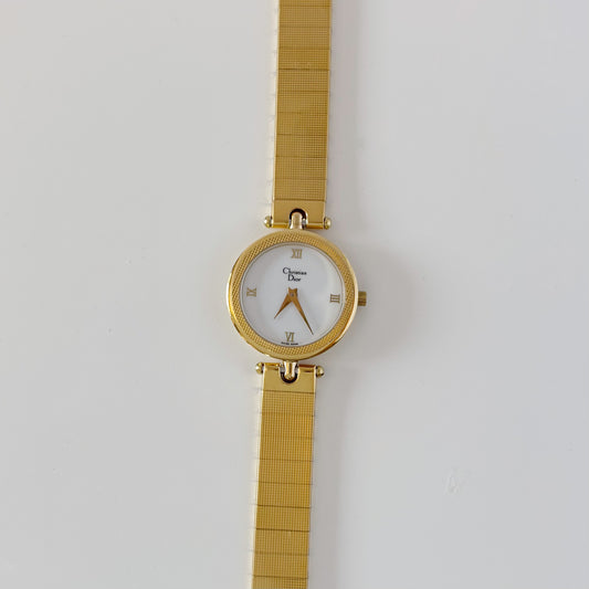 Dior 1990s Round Dial Gold Plated Watch