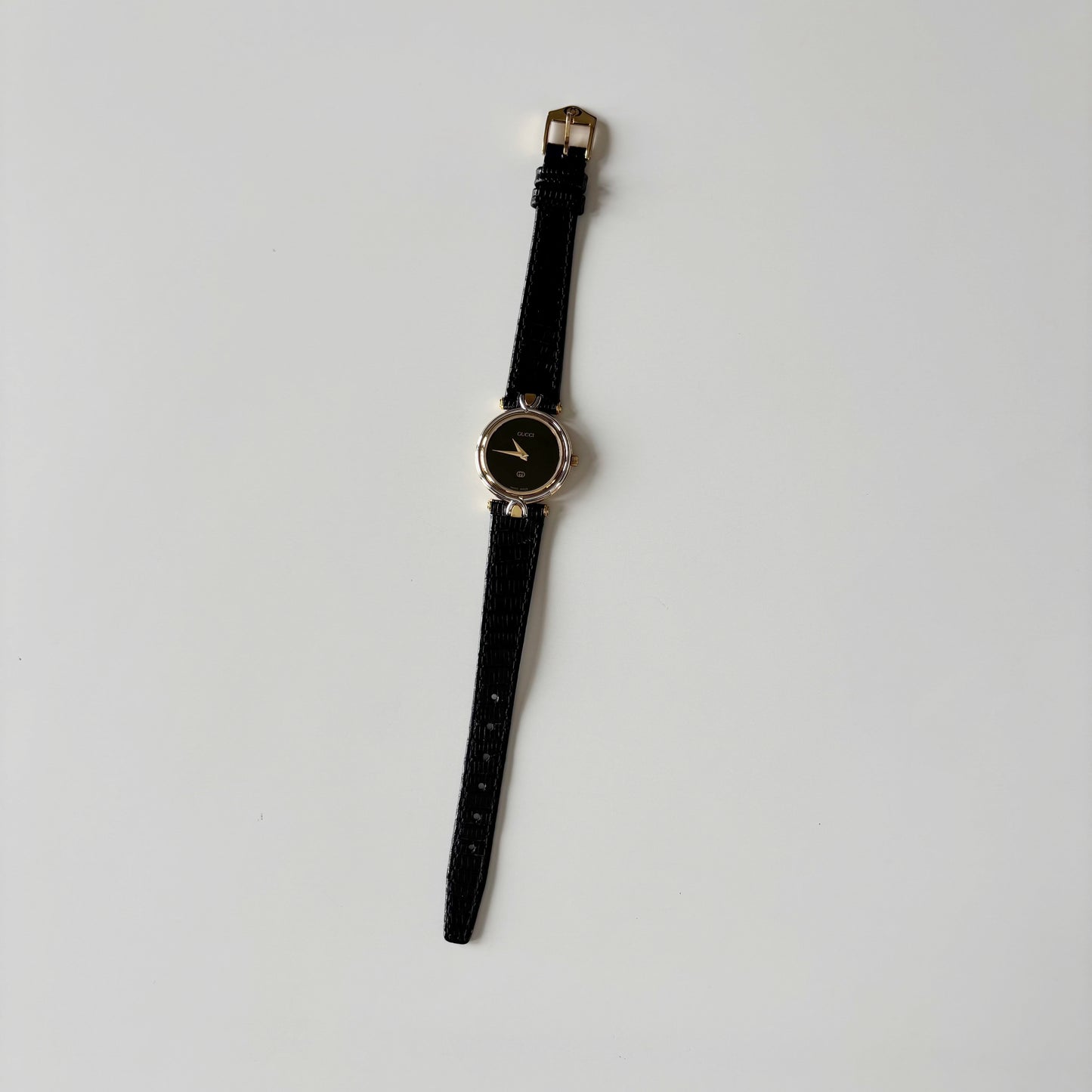 Gucci 1980s Black Round Dial Two Tone Watch