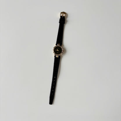 Gucci 1980s Black Round Dial Two Tone Watch