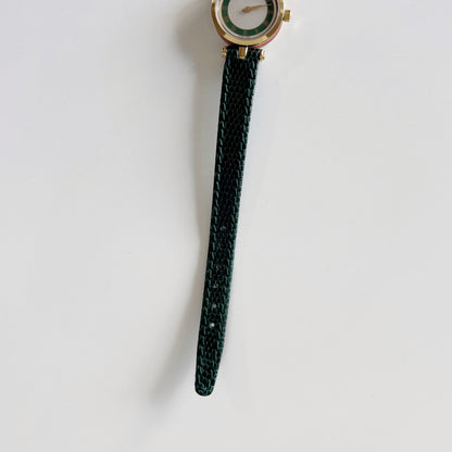 Gucci 1990s Green Sherry Round Dial Gold Plated Watch