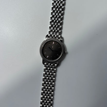 Yves Saint Laurent 1990s Dark Gray Round Dial Stainless Steel Watch