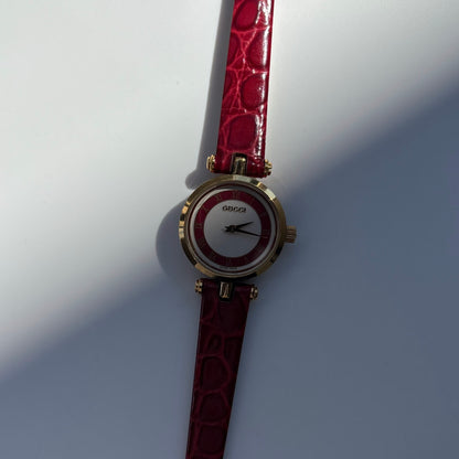 Gucci 1990s Red Dial Sherry Gold Plated Watch