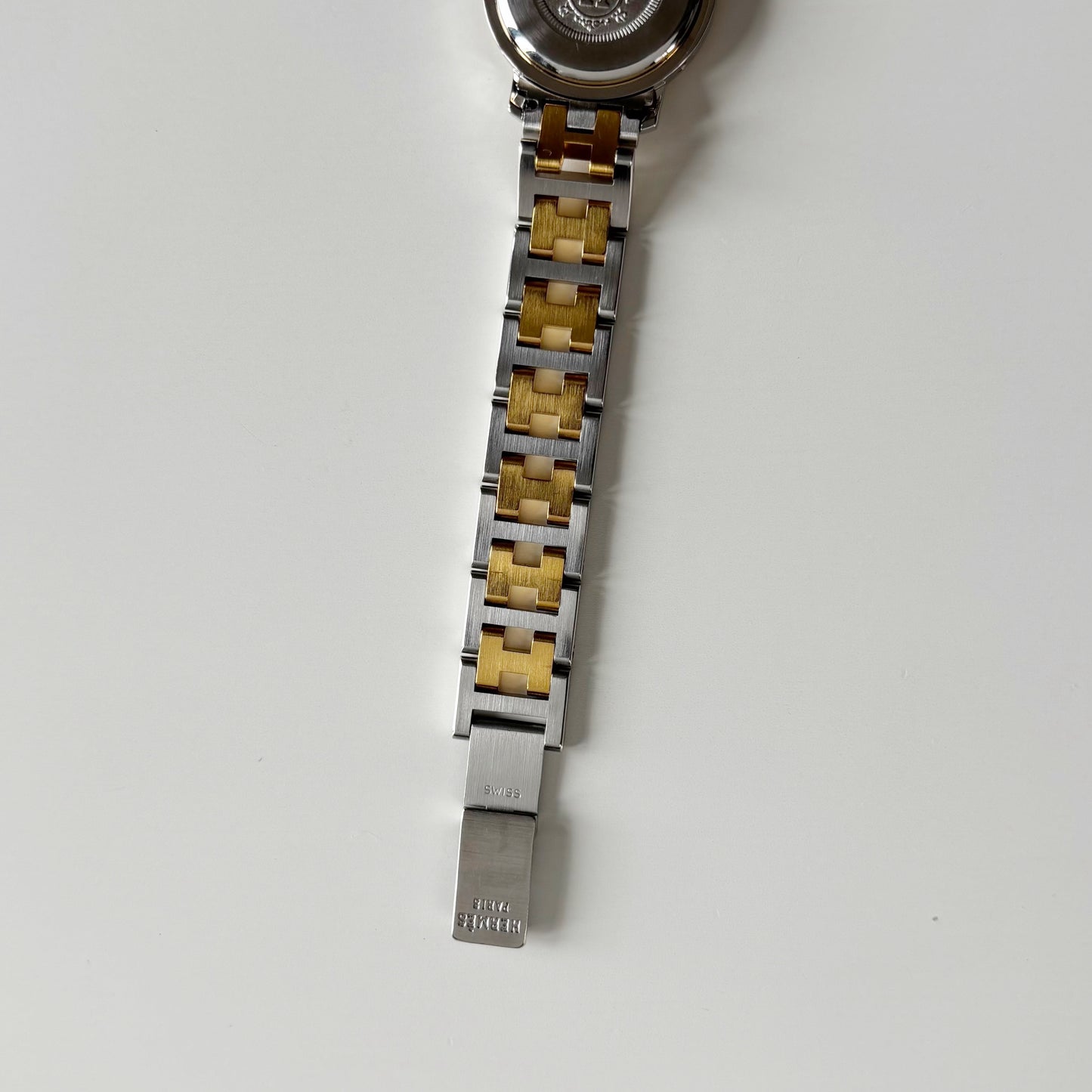 Hermes 1990s Clipper Date Round Dial Two Tone Gold Plated Watch