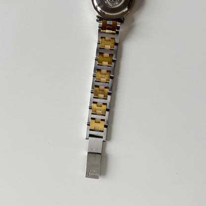 Hermes 1990s Clipper Date Round Dial Two Tone Gold Plated Watch