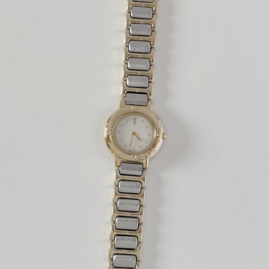 Yves Saint Laurent 1990s Round Dial Two Tone Watch