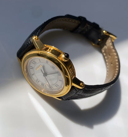 Gucci 1990s Gold Plated Date Round Watch