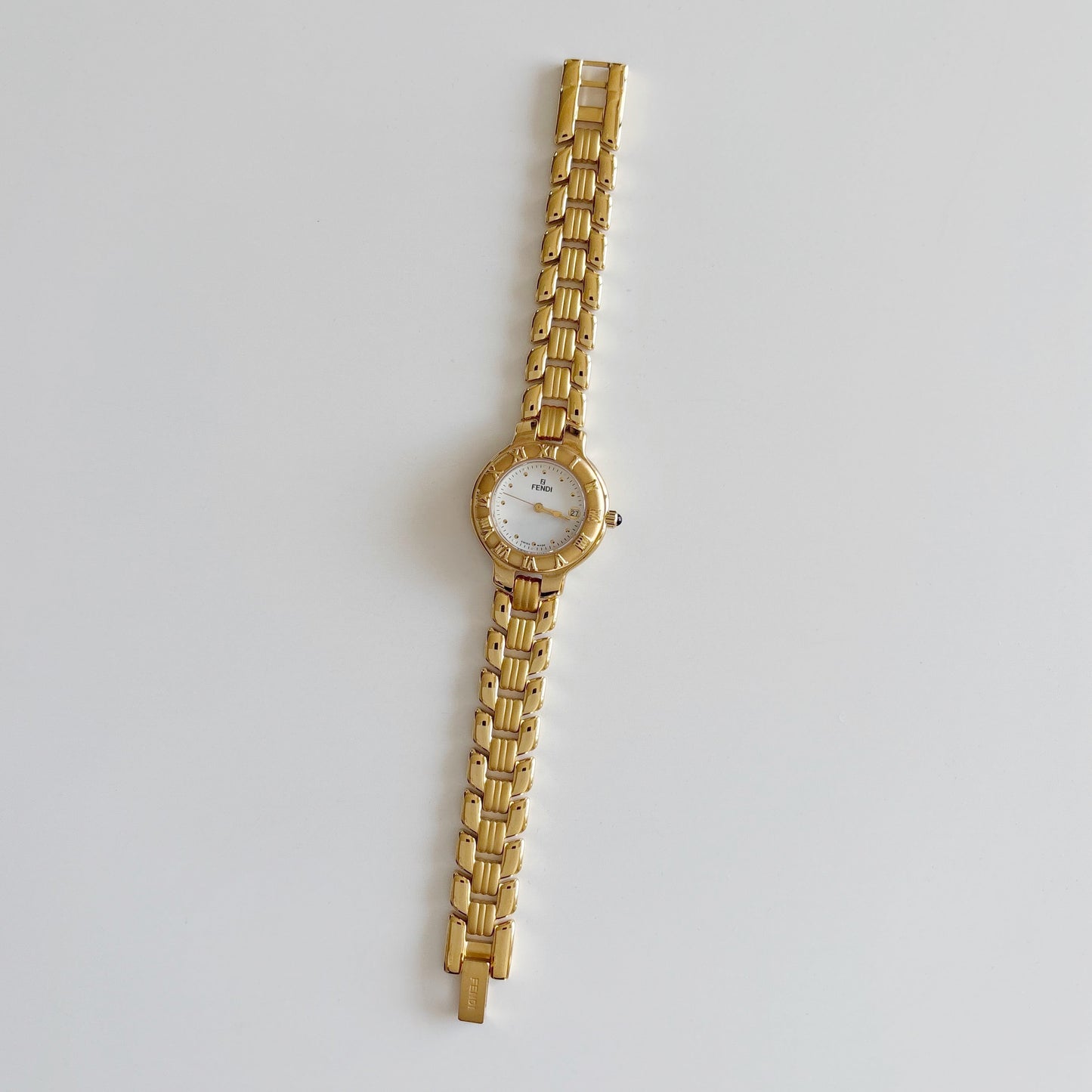 Fendi 1990s Round Dial Date Gold Plated Watch