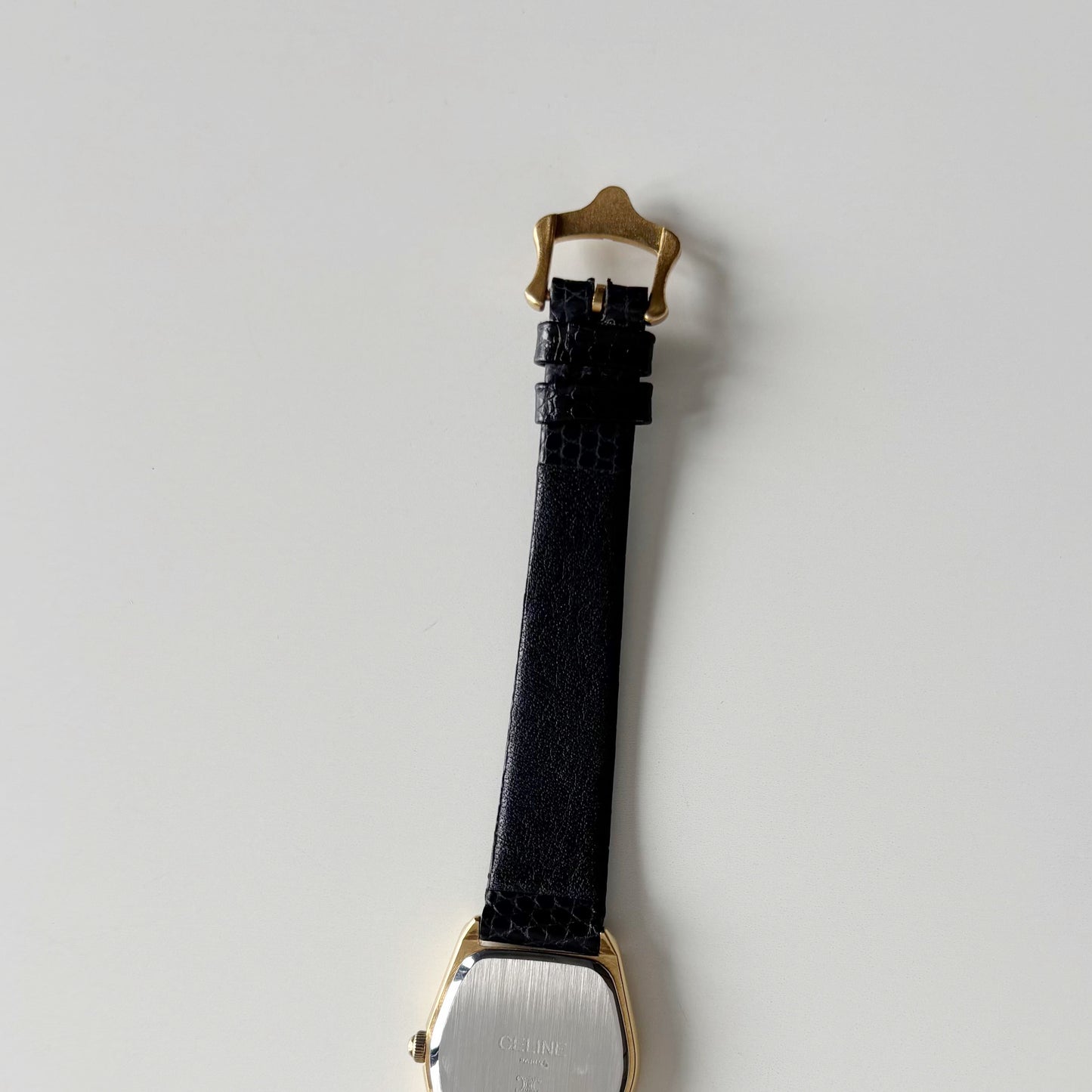 Celine 1980s Black Dial Gold Plated Watch