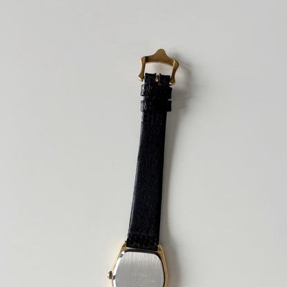 Celine 1980s Black Dial Gold Plated Watch