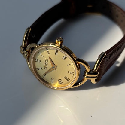 Gucci 1990s Round Dial Gold Plated Watch