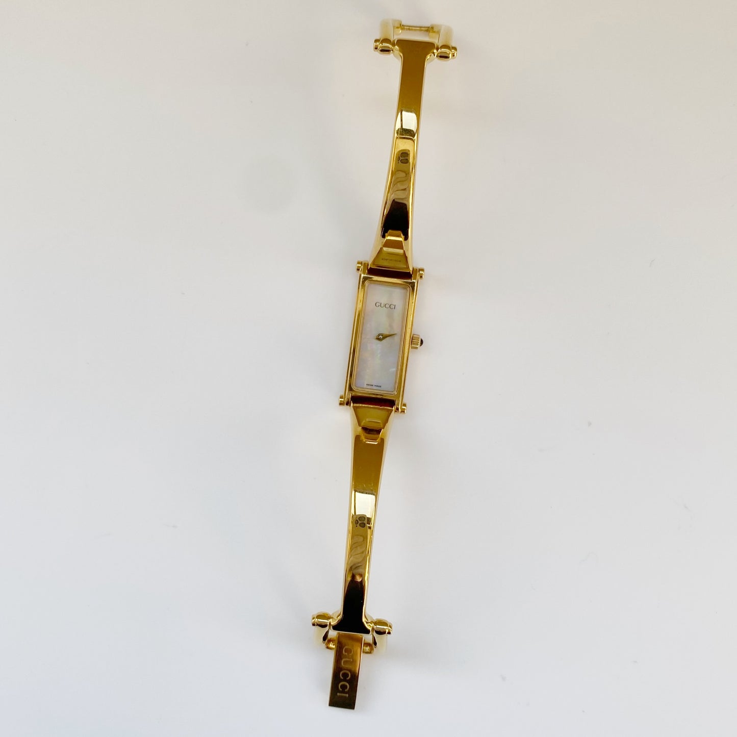 Gucci 1990s Seashell Dial Gold Plated Bangle Watch