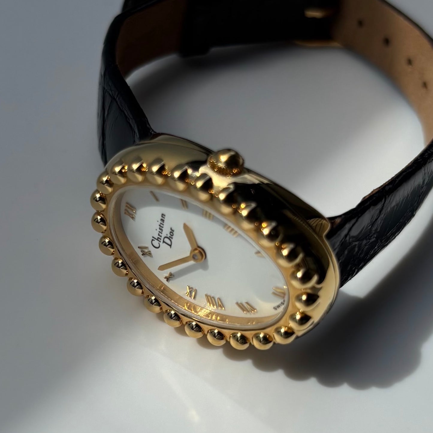 Dior 1990s Baignoire Gold Plated Leather Watch