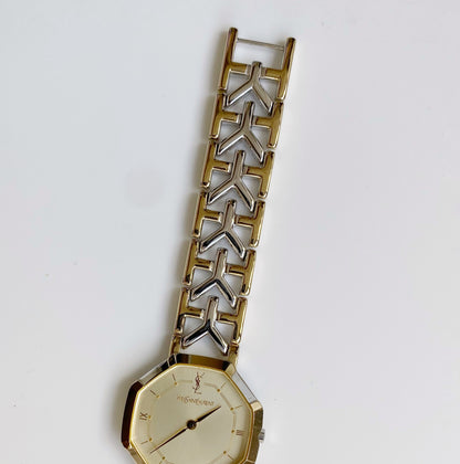 Yves Saint Laurent 1990s Octagon Two Tone Watch