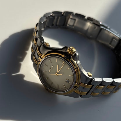 Gucci 1990s Date Round Dial Two Tone Watch