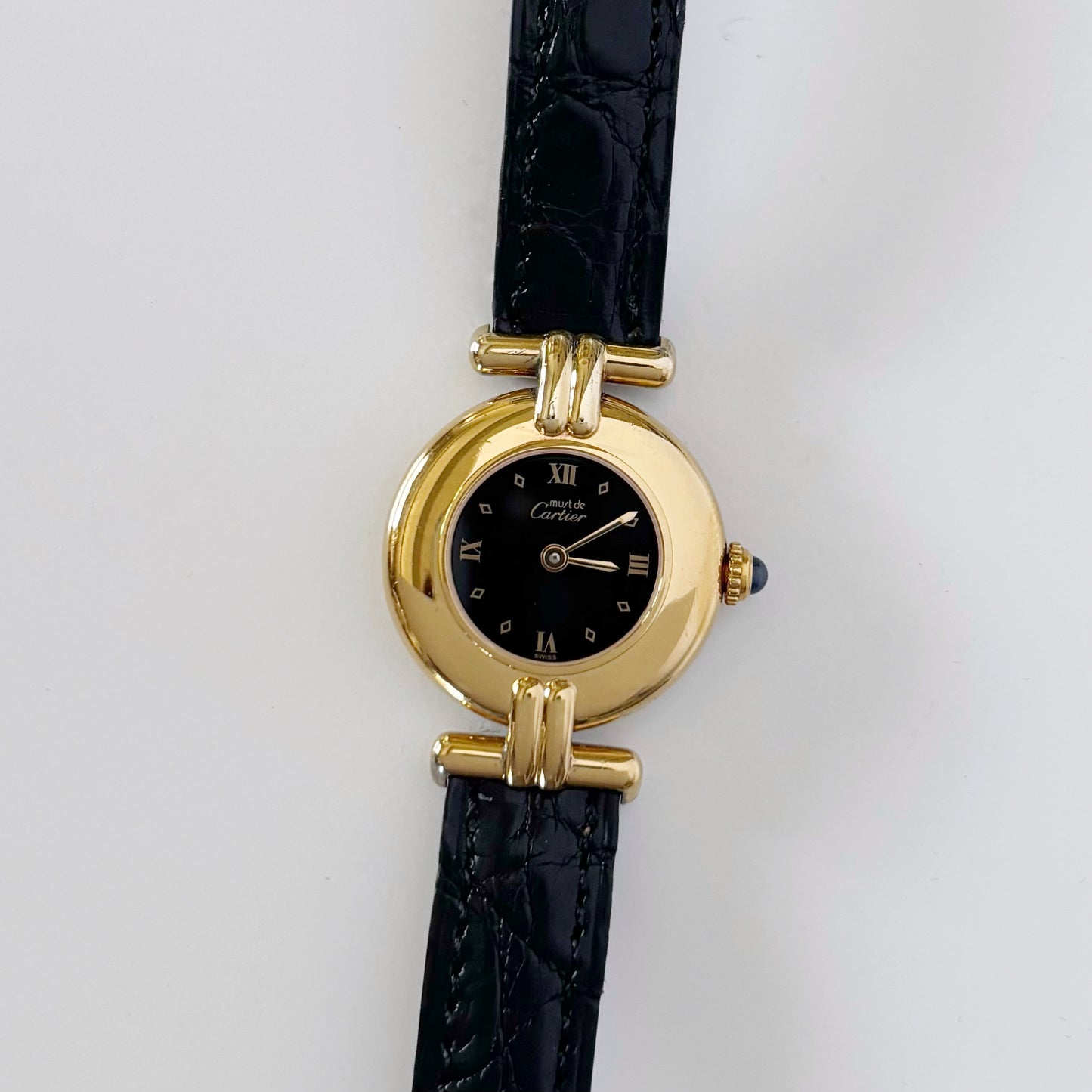 Cartier 1990s Must de Colisee Black Dial Watch SM