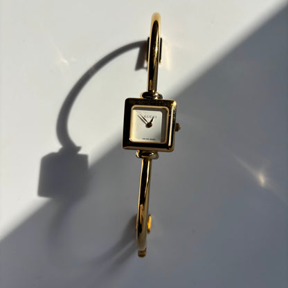 Gucci 1990s Square Dial Gold Plated Bangle Watch