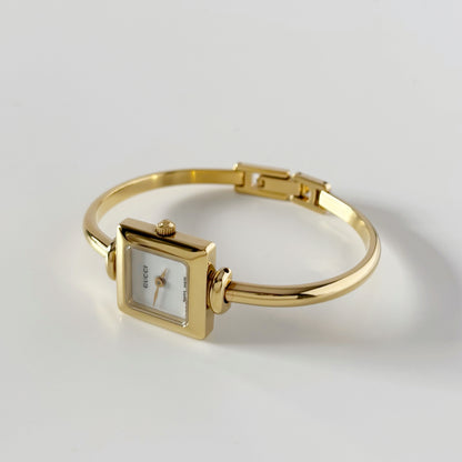 Gucci 1990s Square Dial Gold Plated Bangle Watch