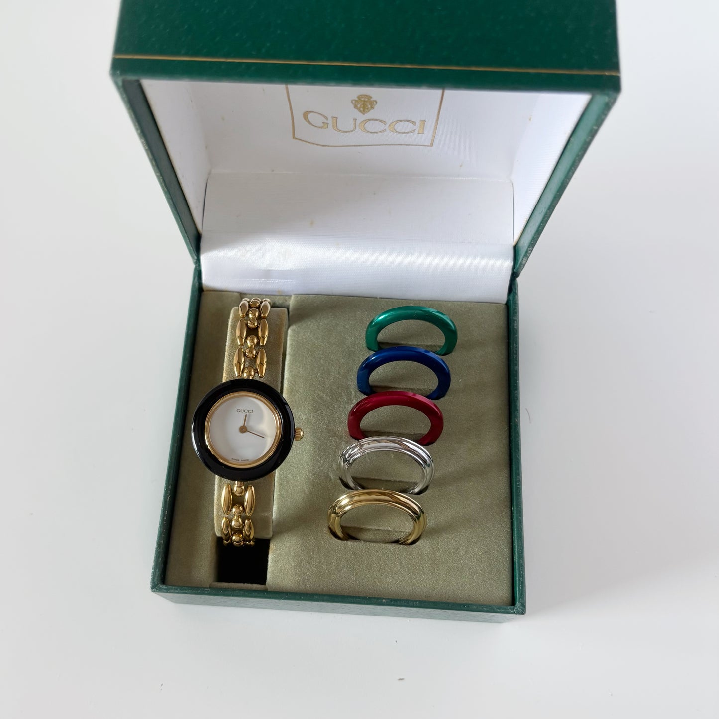 Gucci 1990s Interchangeable Bezel Gold Plated Watch with 6 bezels, case (163mm)