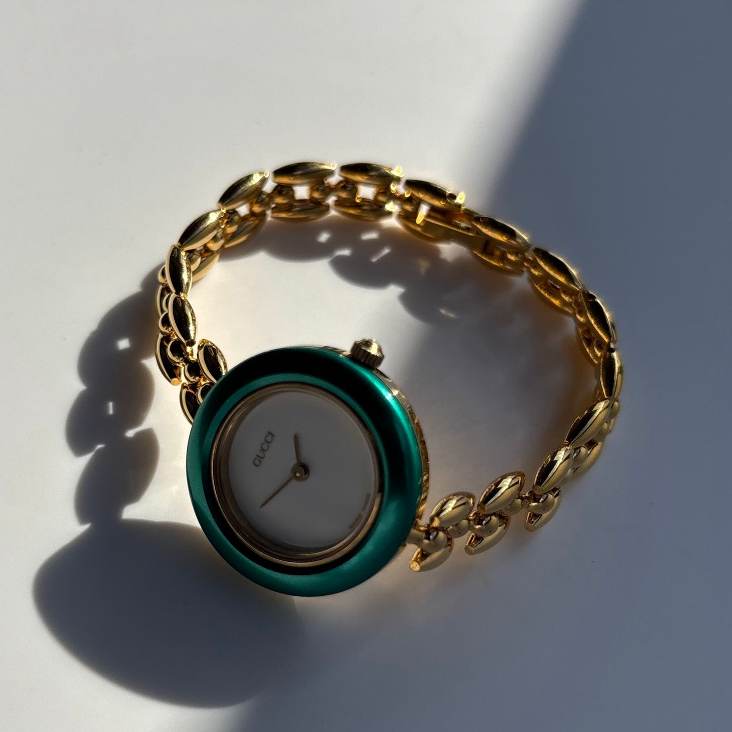 Gucci 1990s Interchangeable Bezel Gold Plated Rice Chain Watch with 6 bezels, case (160mm)