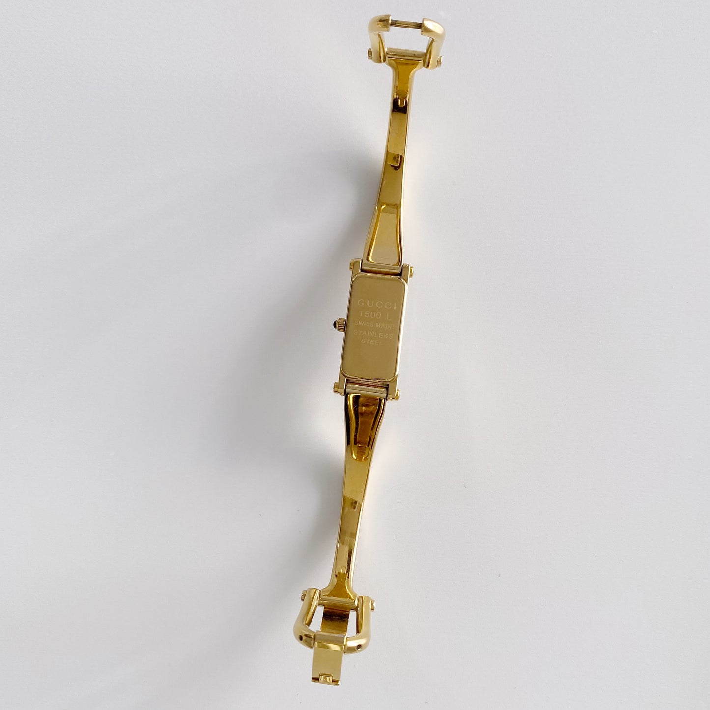 Gucci 1990s Seashell Dial Rectangular Gold Plated Bangle Watch
