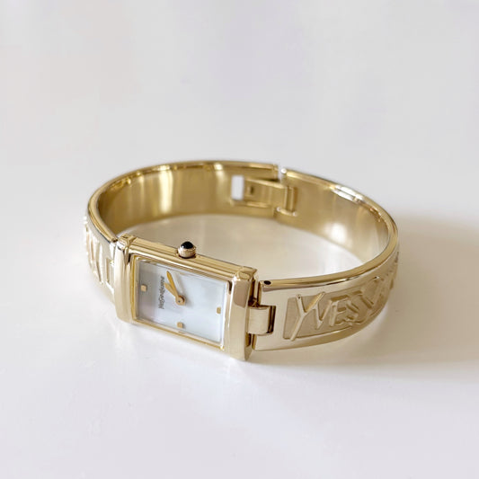Yves Saint Laurent 1990s Seashell Dial Gold Plated Bangle