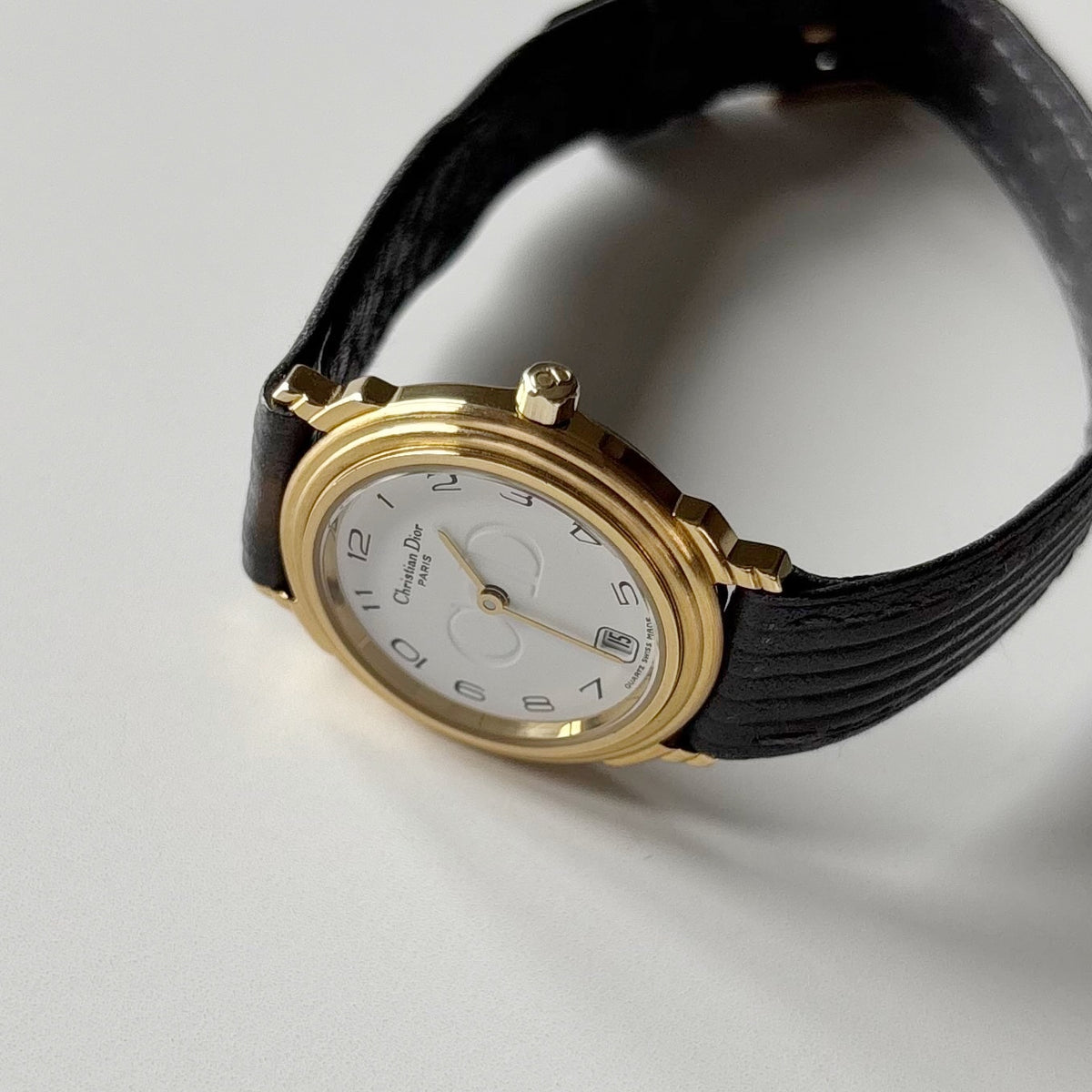 Dior 1990s Date Round Dial Gold Plated Watch