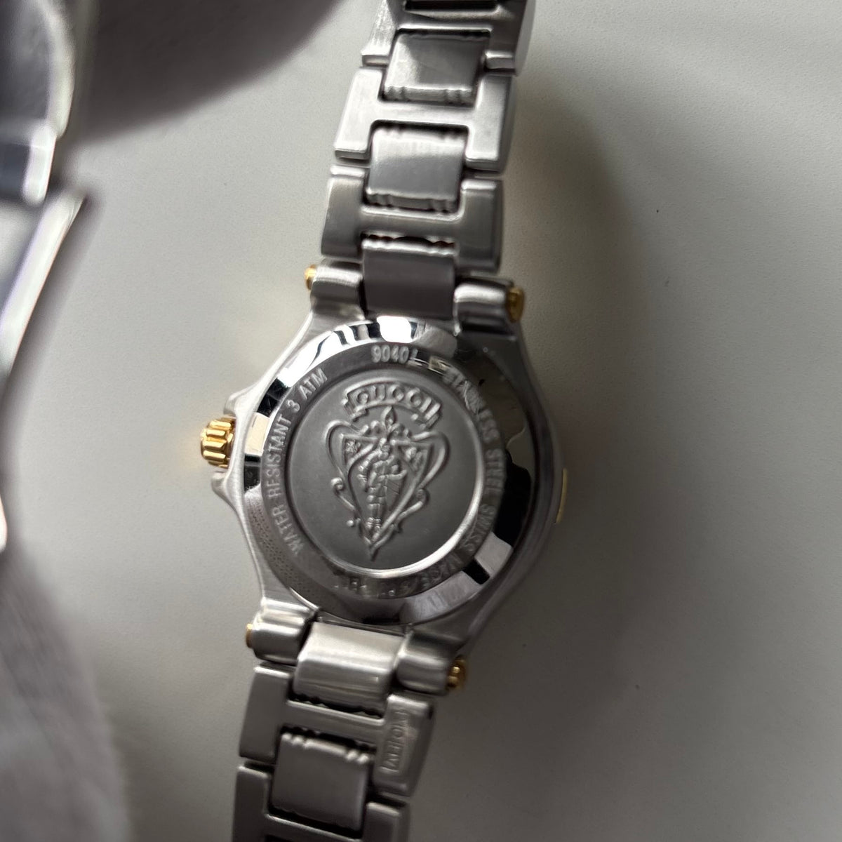 Gucci 1990s Date Black Round Dial Two-Tone Gold-Plated Watch
