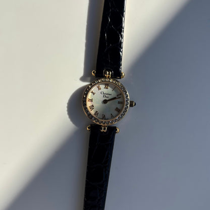 Dior 1990s Seashell Round Dial Gold Plated Watch