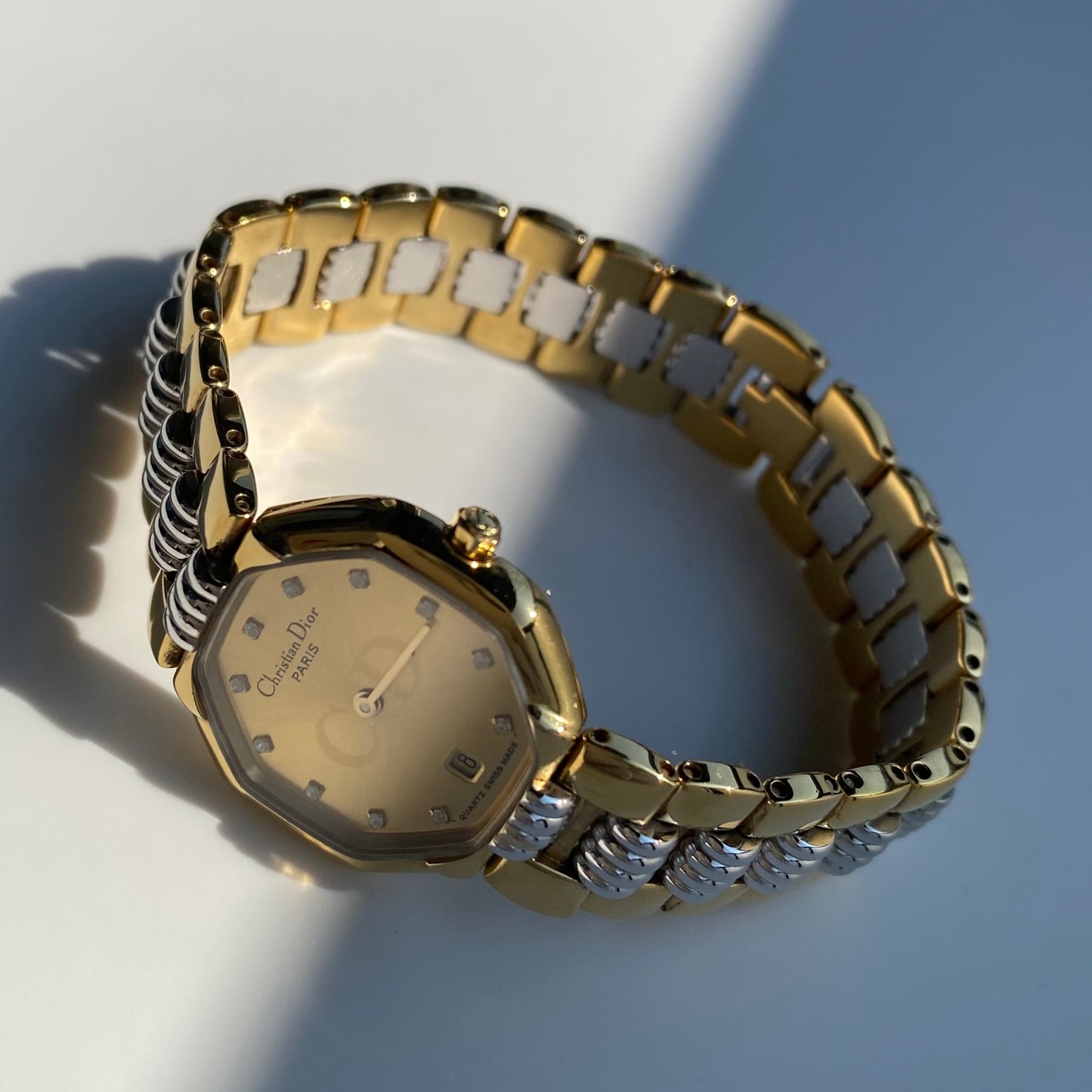 Dior 1990s Octagon Two Tone Gold Plated Watch