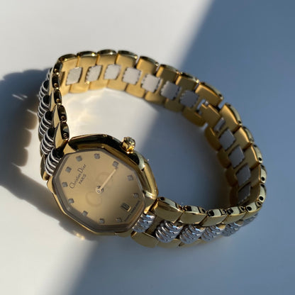 Dior 1990s Octagon Two Tone Gold Plated Watch