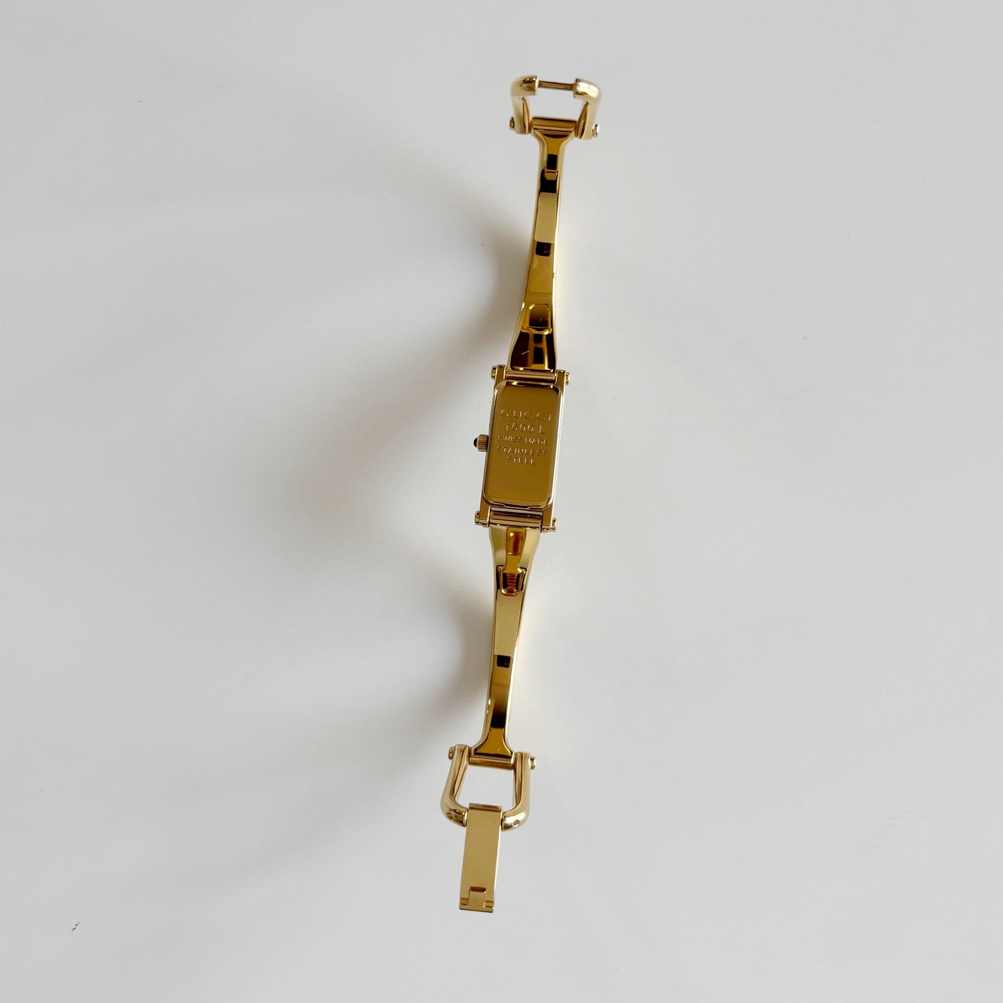 Gucci 1990s Seashell Dial Rectangular Gold Plated Bangle Watch