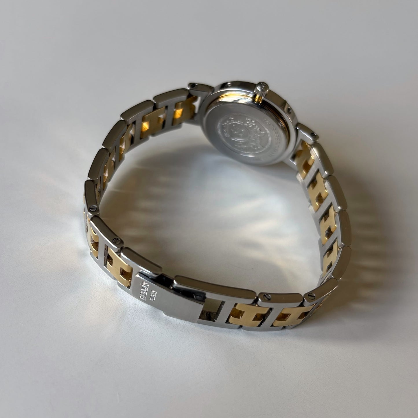 Hermes 1990s Cream Round Dial Gold Plated Two Tone Watch