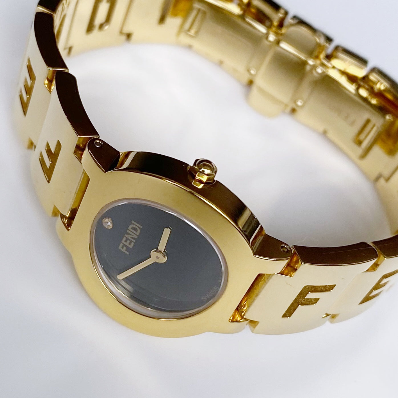 Fendi 1990s Black Dial Gold Plated Watch