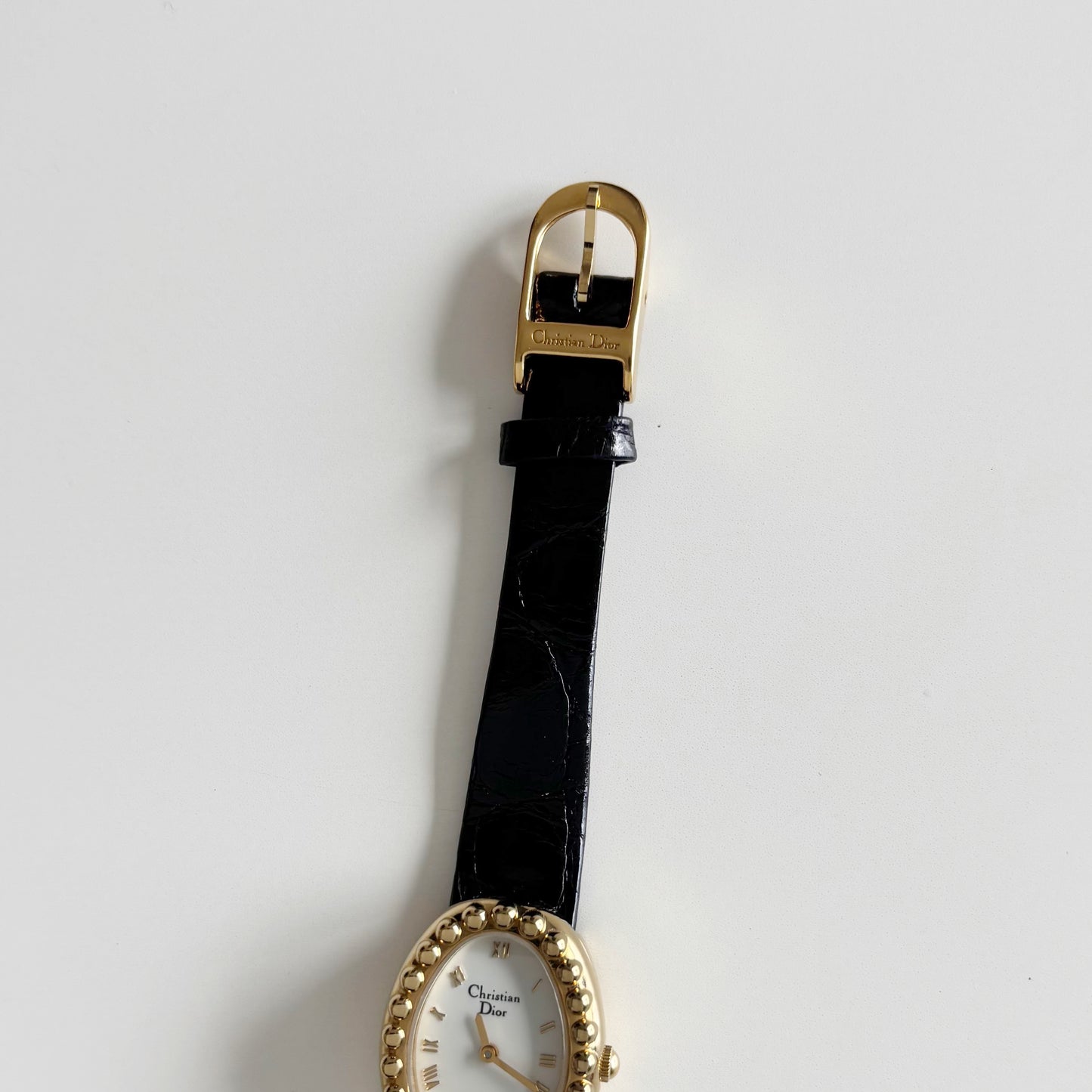Dior 1990s Baignoire Gold Plated Leather Watch