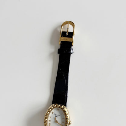 Dior 1990s Baignoire Gold Plated Leather Watch
