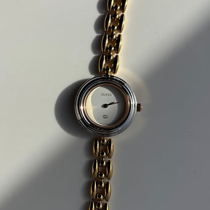 Gucci 1990s Interchangeable Bezel Gold Plated Rice Chain Watch with 6 bezels, case (160mm)