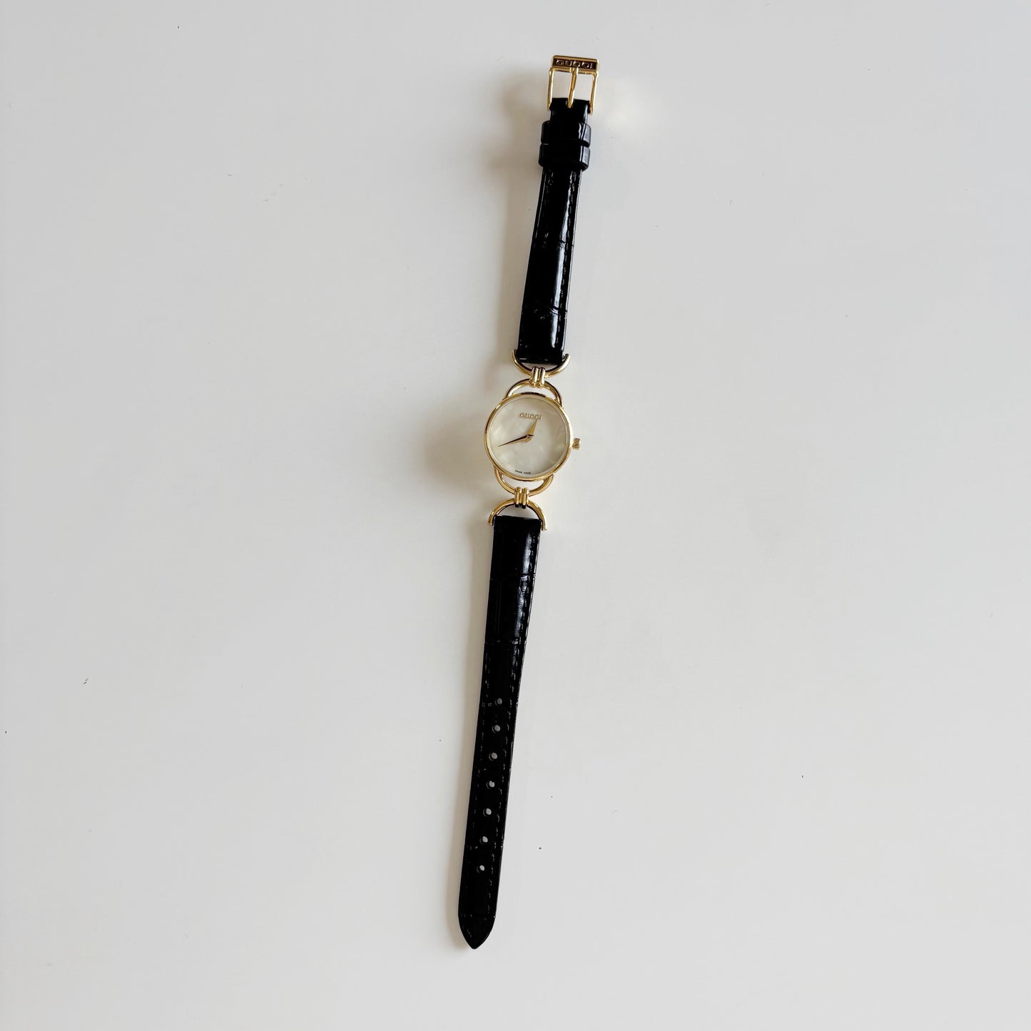 Gucci 1990s Seashell Dial Gold Plate Horsebit Watch