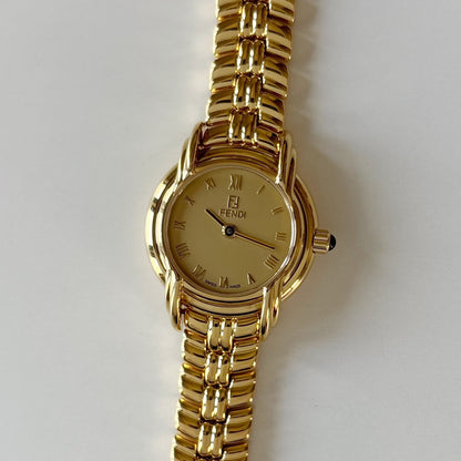 Fendi 1990s Round Dial Gold Plated Watch