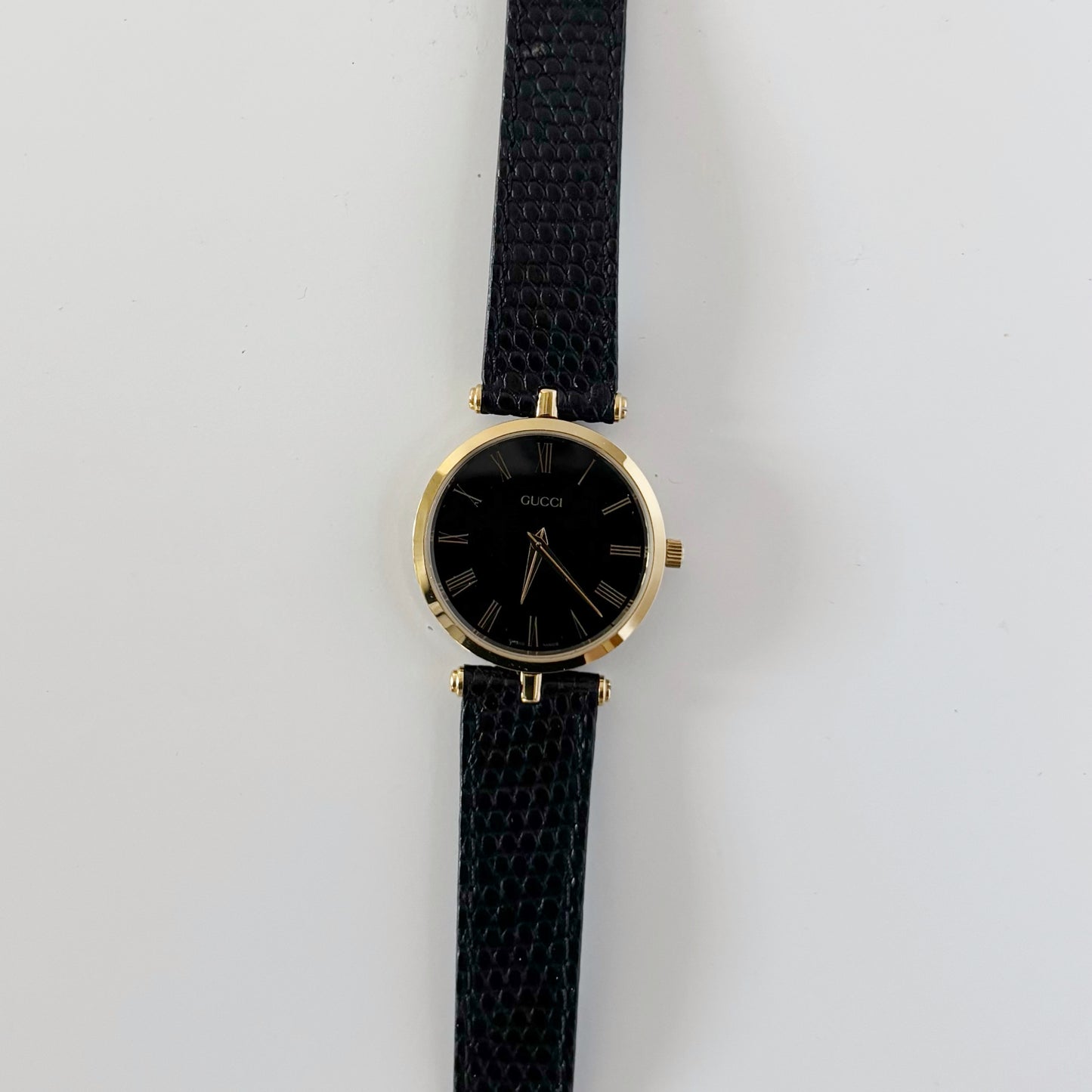 Gucci 1990s Black Dial Gold Plated Watch (Large)